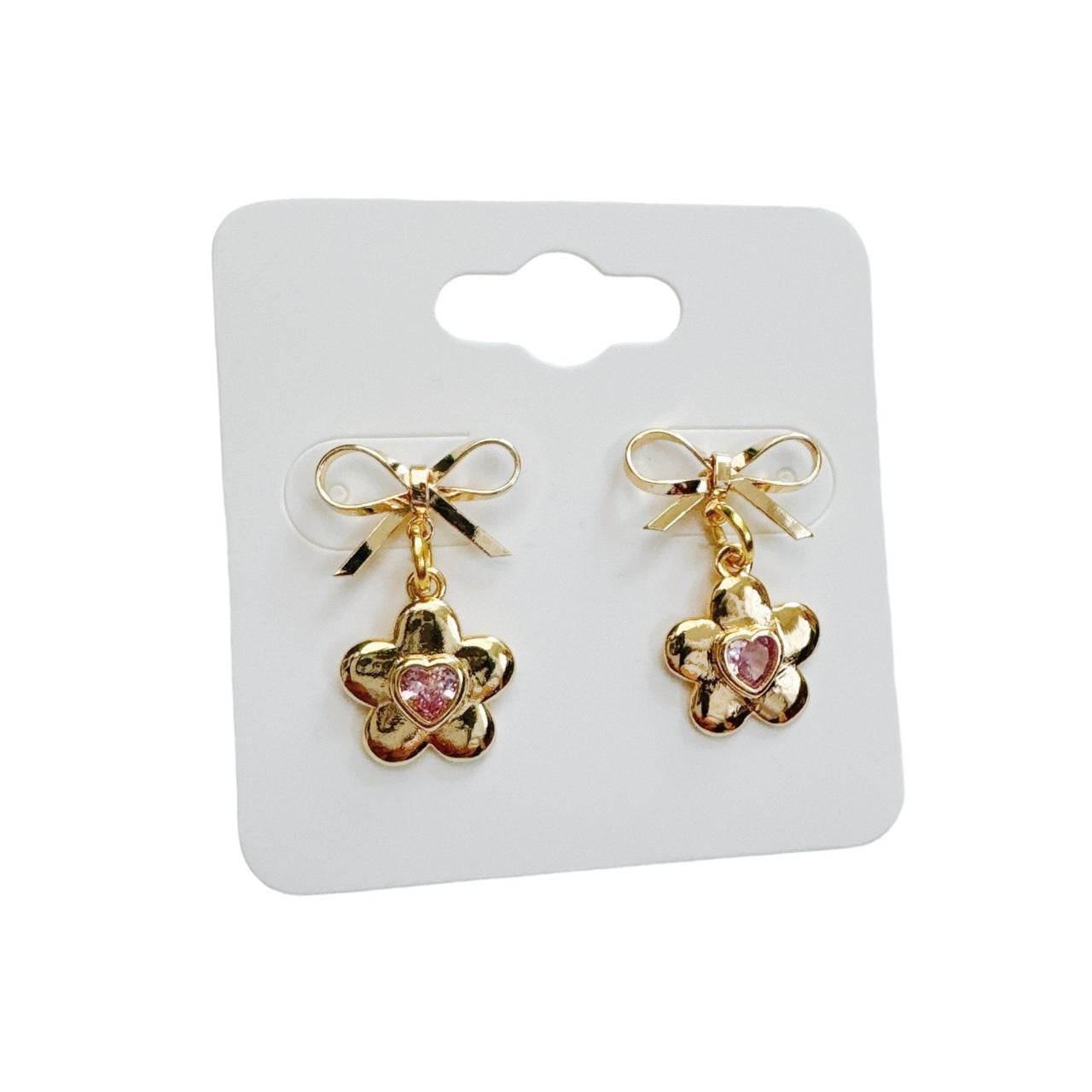 Gold Bow & Flower Earrings