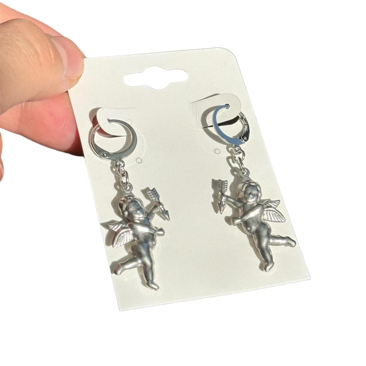 Silver Cherub Angel Earrings