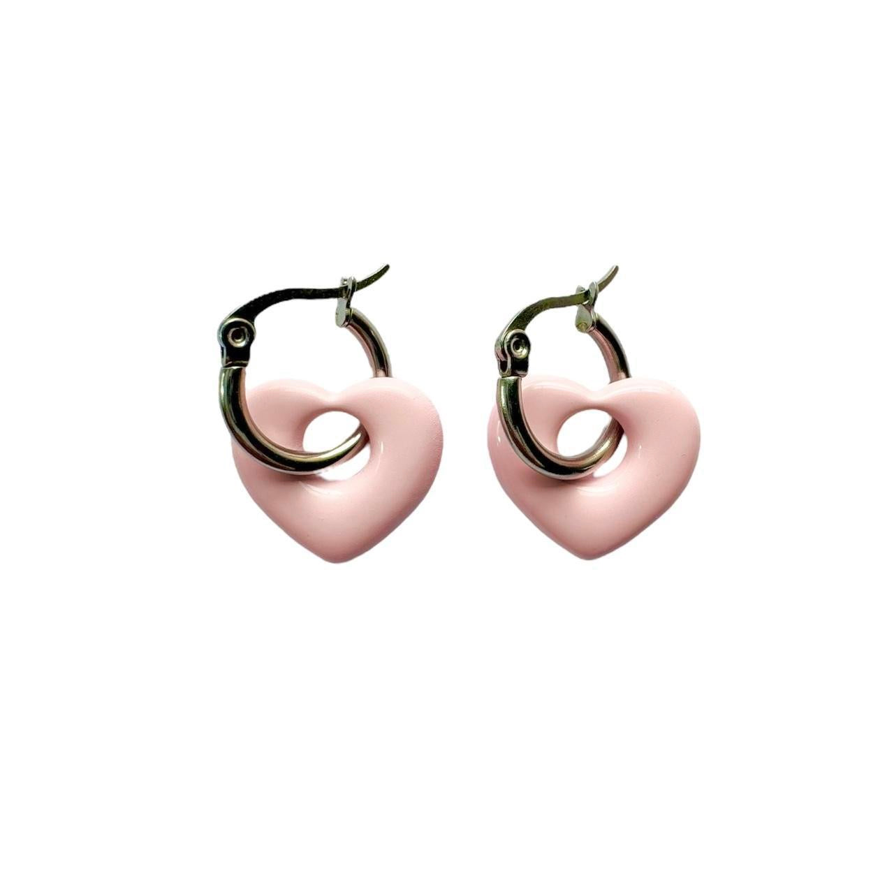 Pink Puffy Heart Hoop Earrings