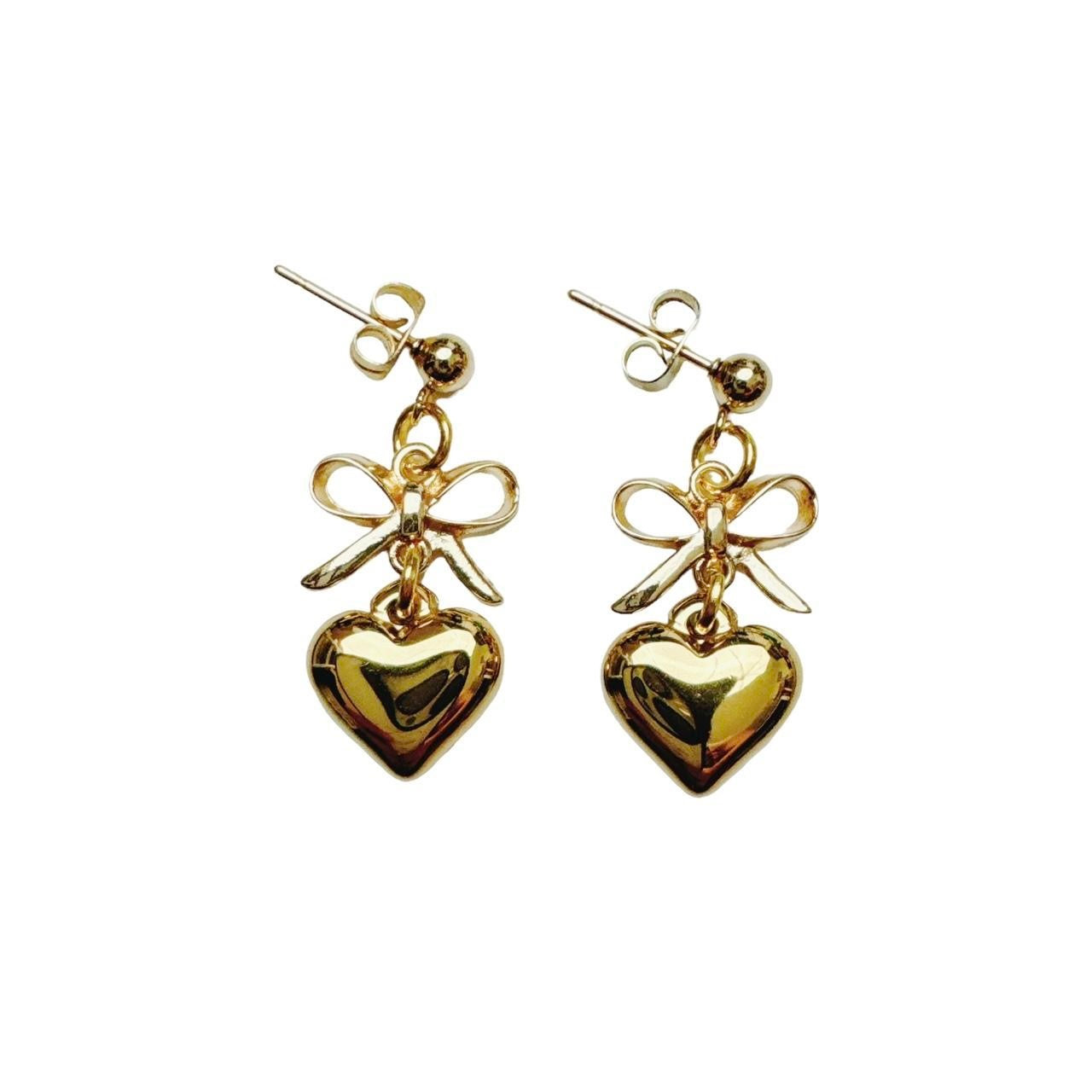 Gold Bow & Heart Earrings