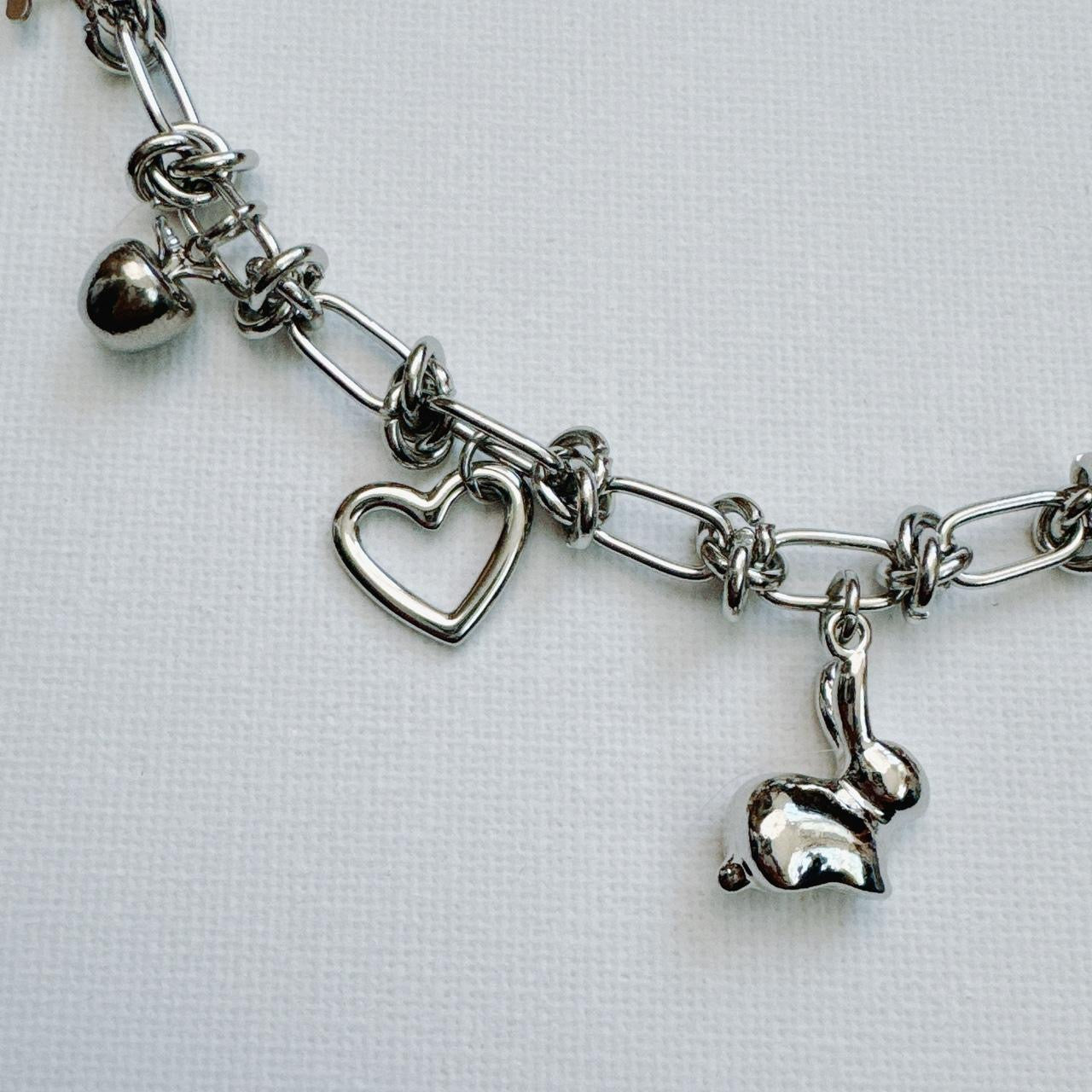 silver chain mail charm necklace - bunny