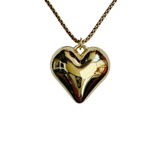 gold large puffy heart necklace