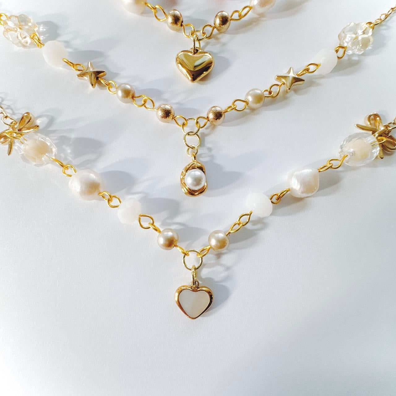 Gold Shell Heart Beaded Necklace