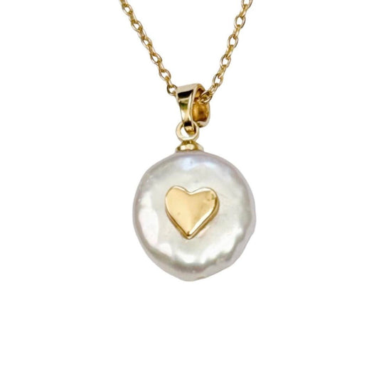 Gold Pearl Heart Necklace