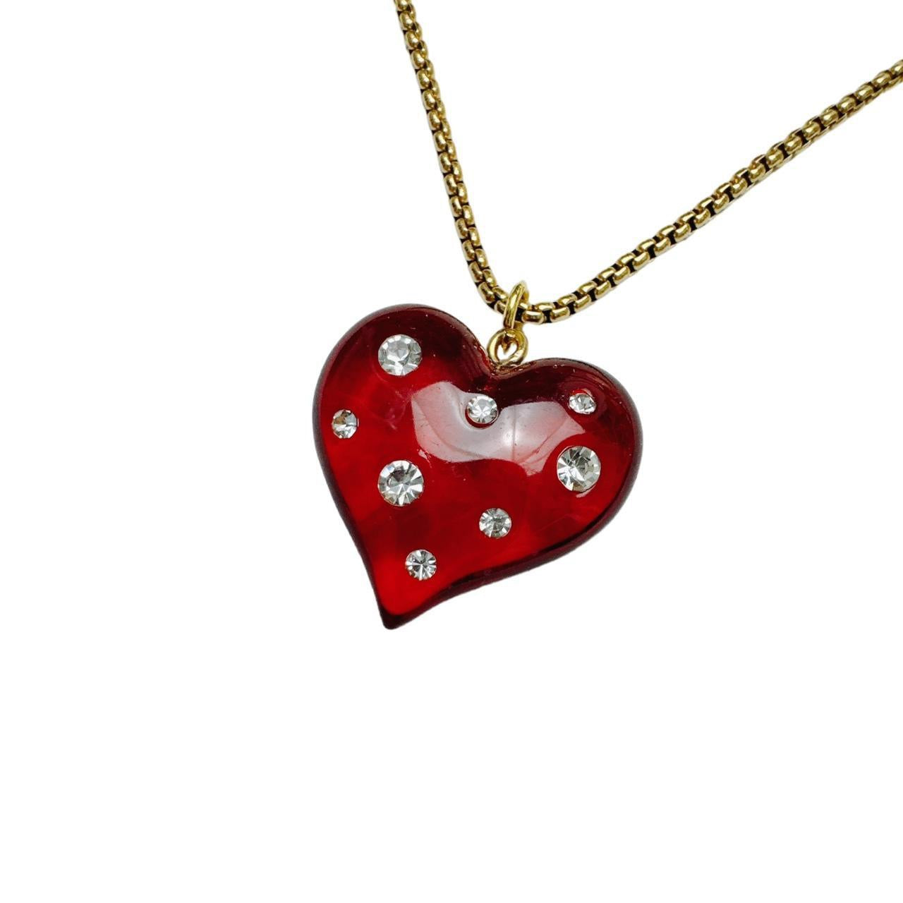 Rhinestone Red Glass Heart Necklace