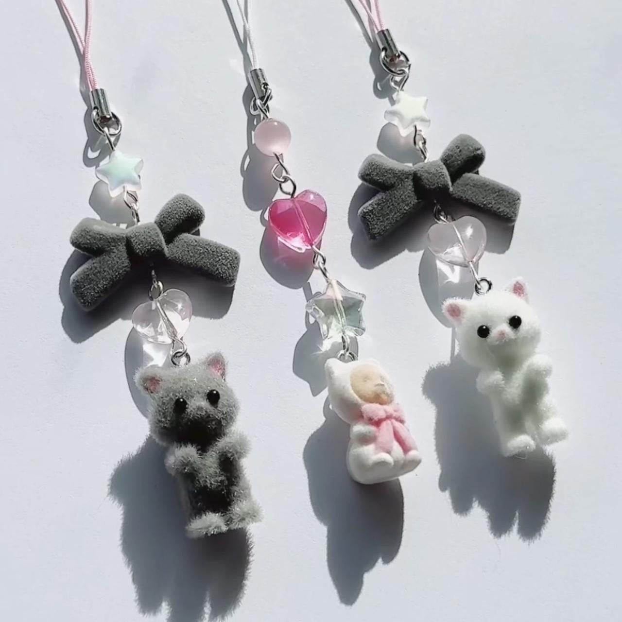 Flocky Grey Cat Phone Charm