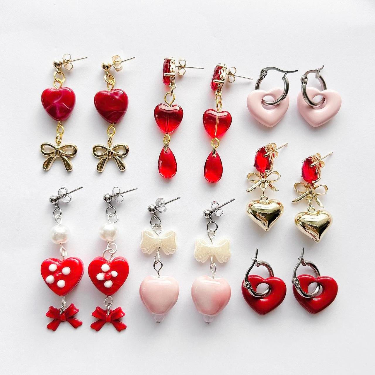 Red Puffy Heart Hoop Earrings