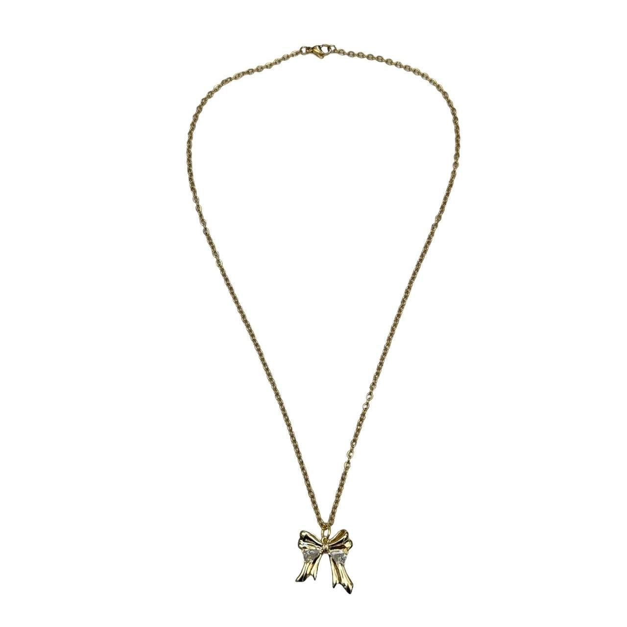 Gold Rhinestone Bow Necklace