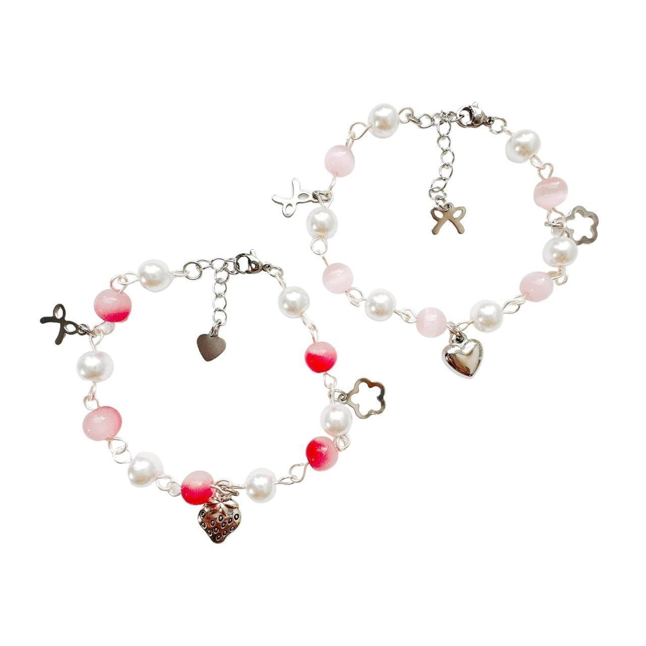 Pink & White Heart Charm Bracelet