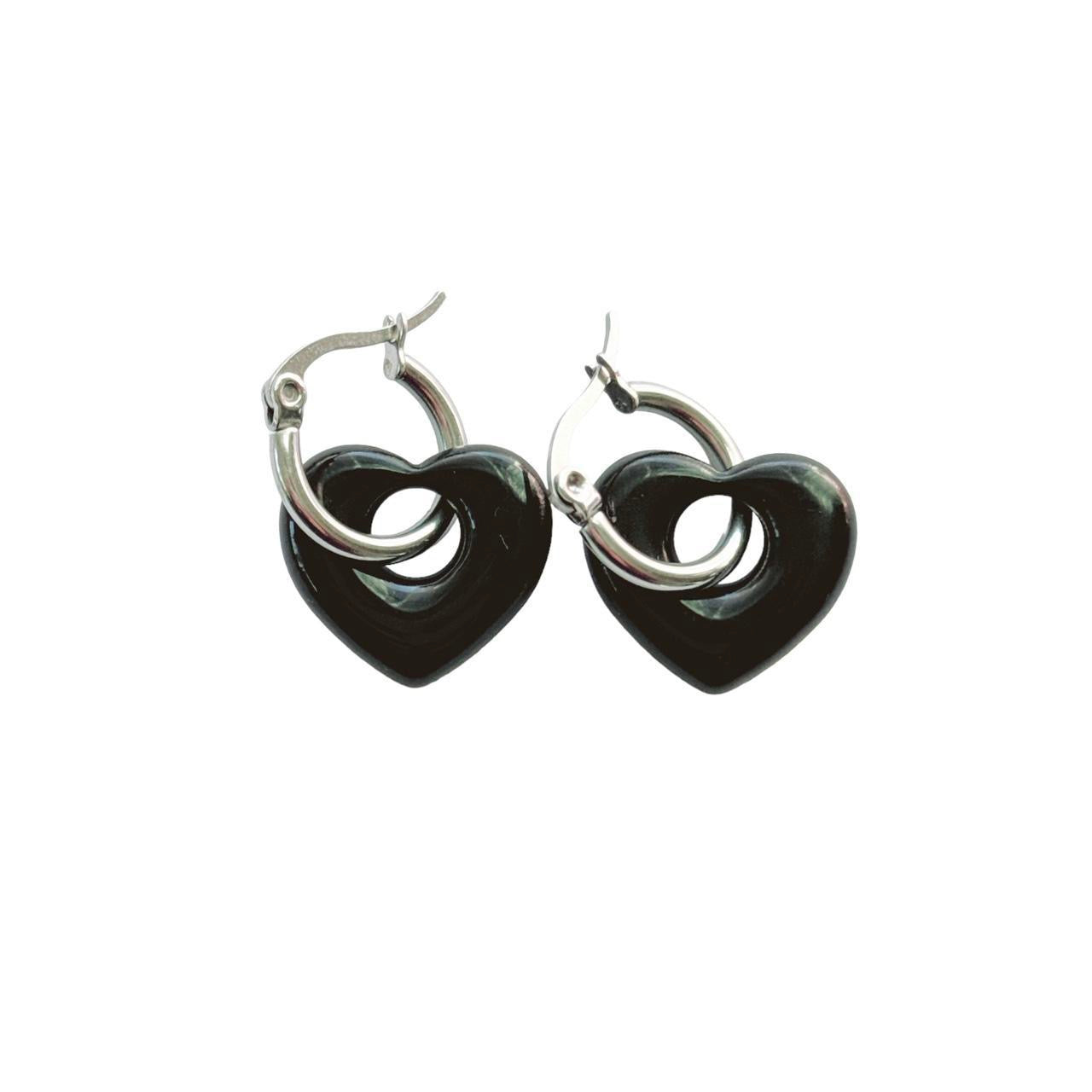 Black Puffy Heart Hoops