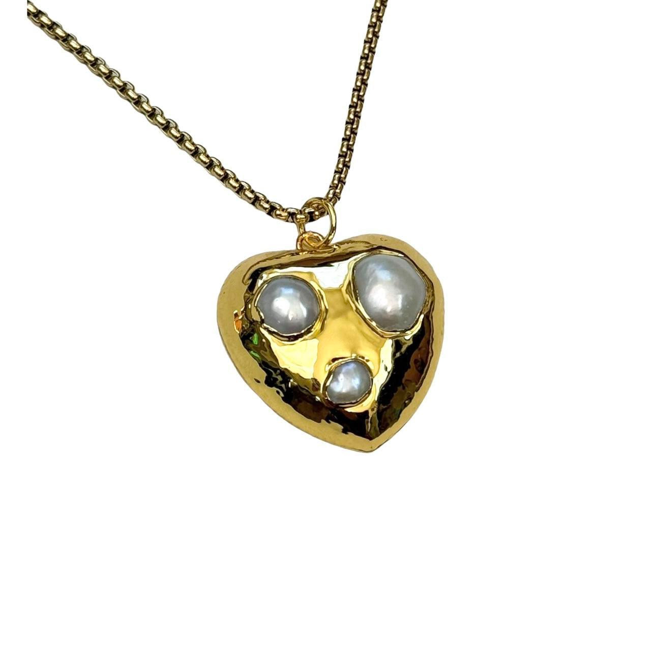 Large Gold Pearl Heart Necklace