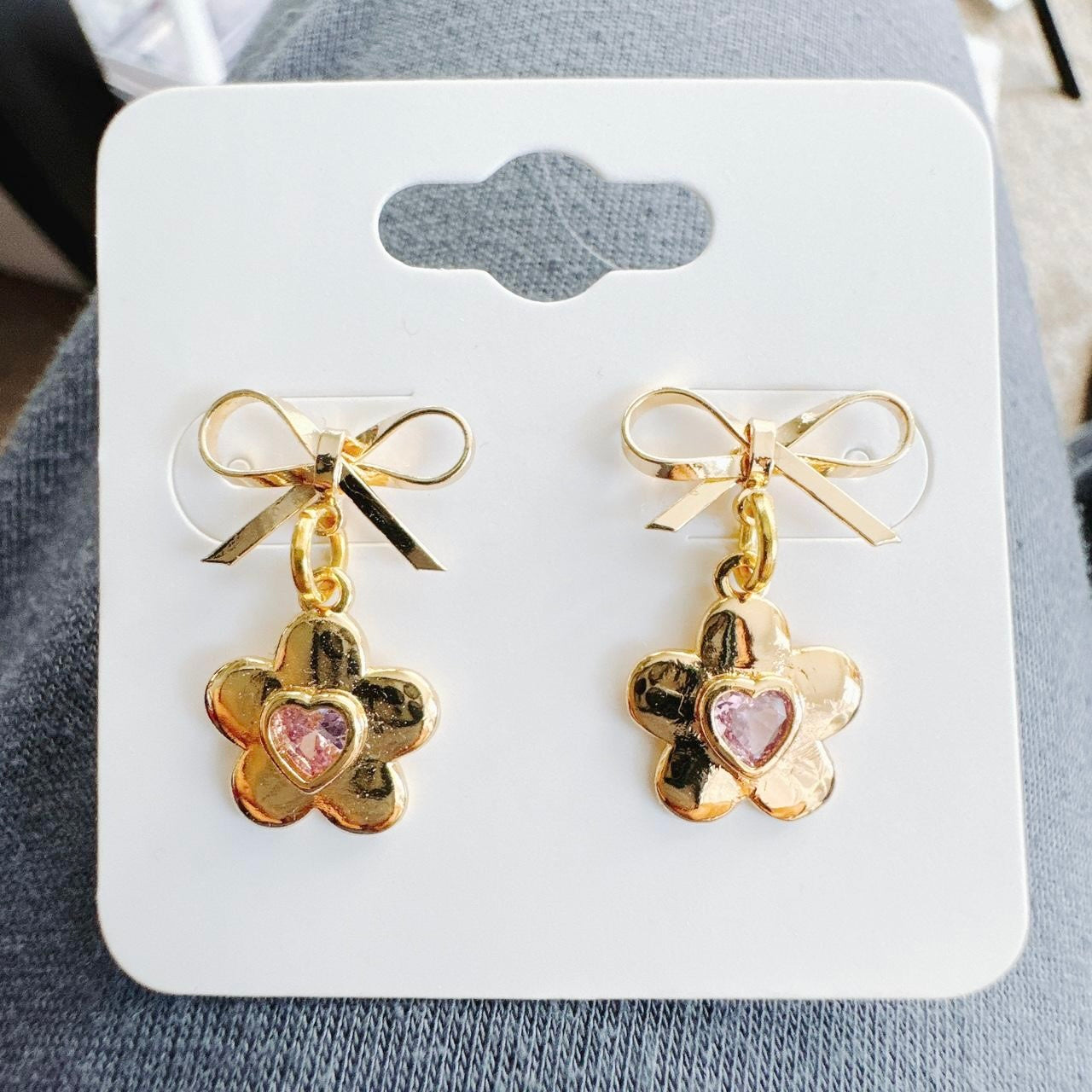 Gold Bow & Flower Earrings