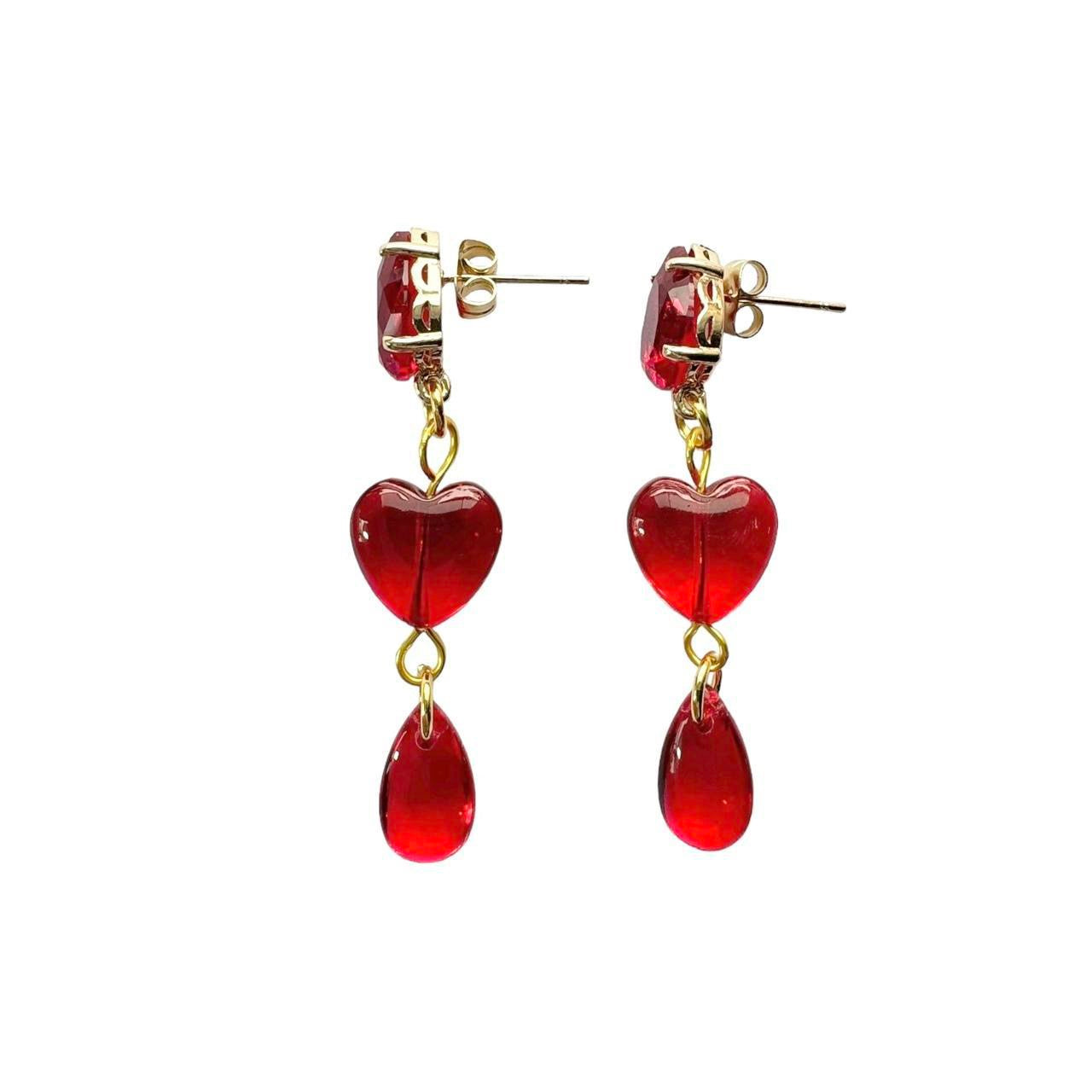 Dripping Red Glass Heart Earrings