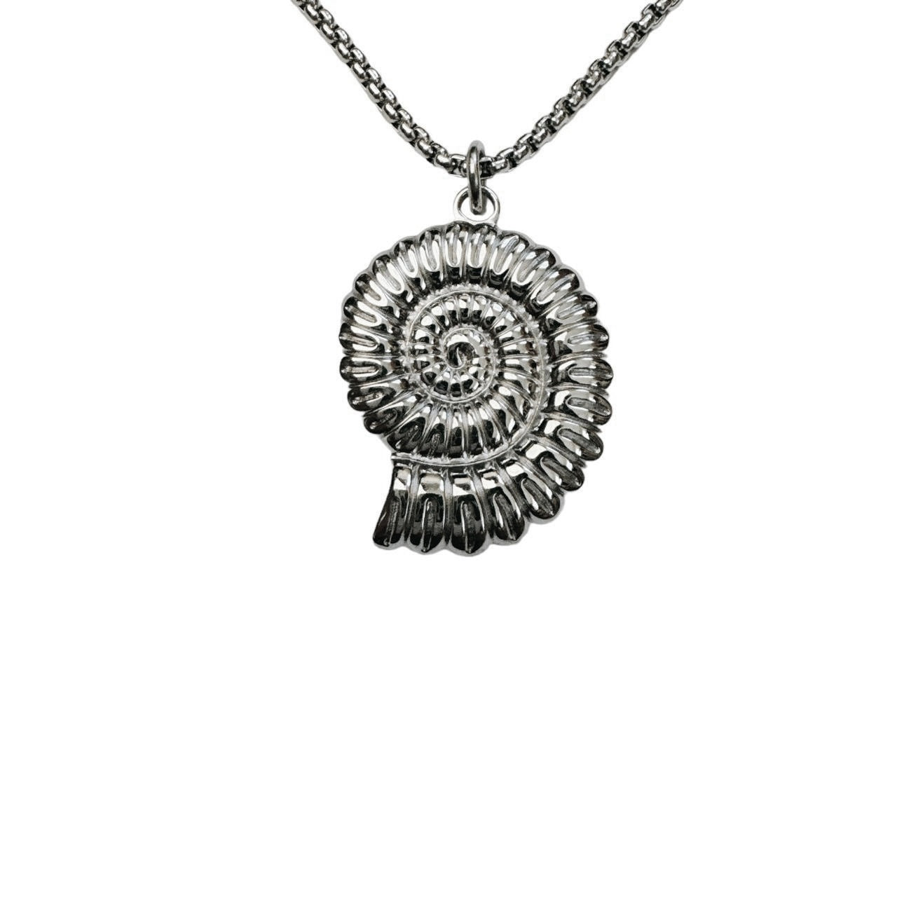 silver large ammonite necklace