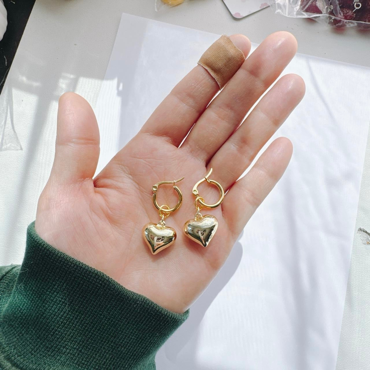 Gold Heart Hoop Earrings