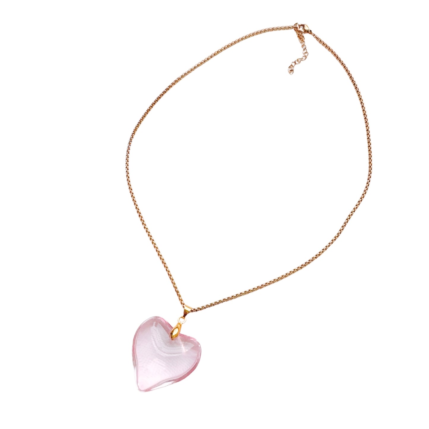 Gold Pink Glass Heart Necklace