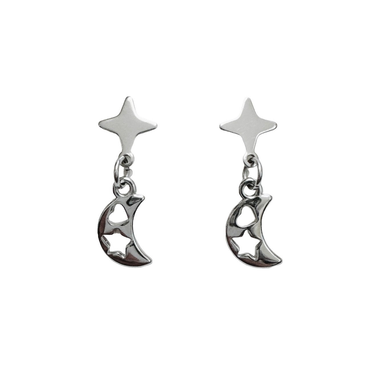 silver star moon heart earrings