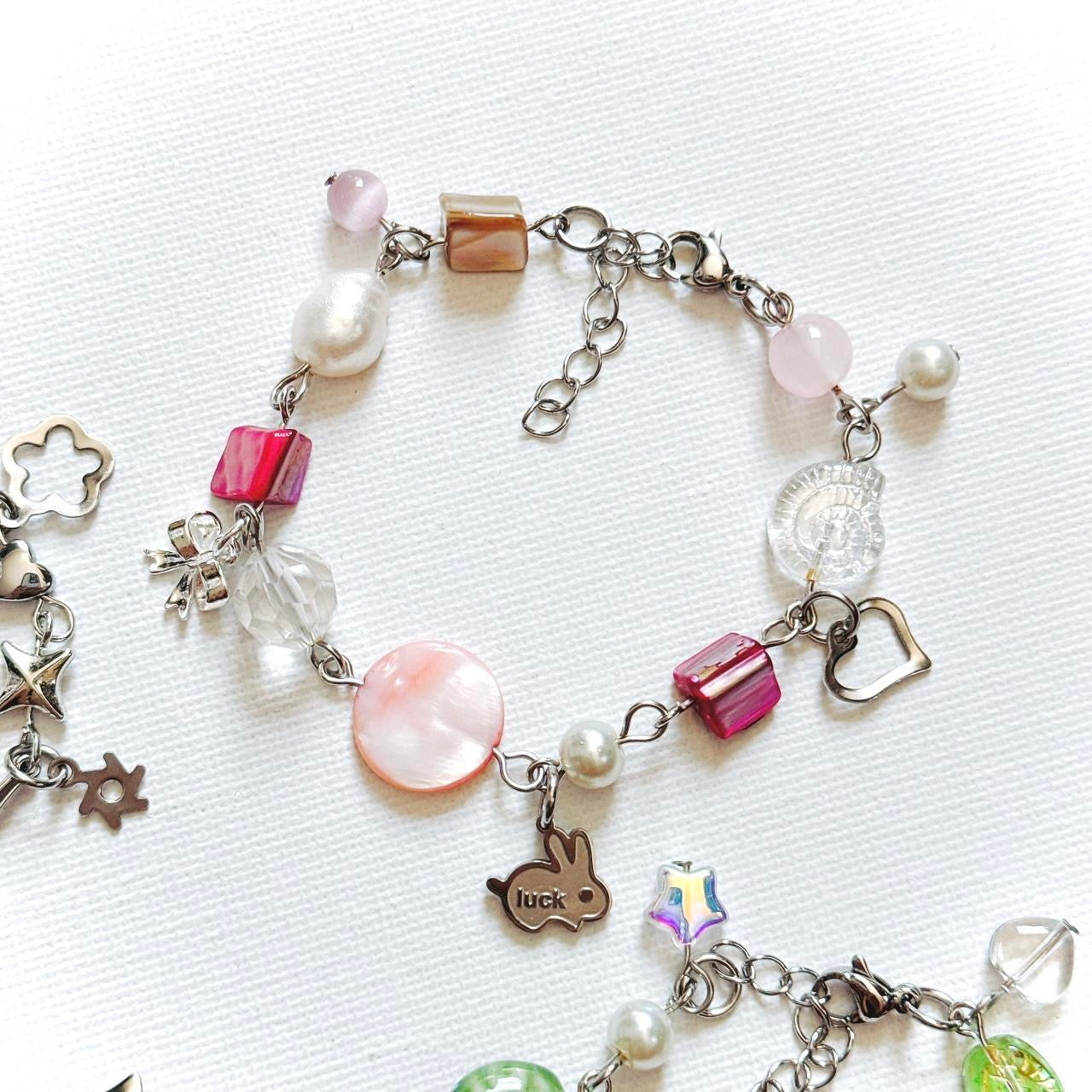 pink lucky bunny beaded bracelet