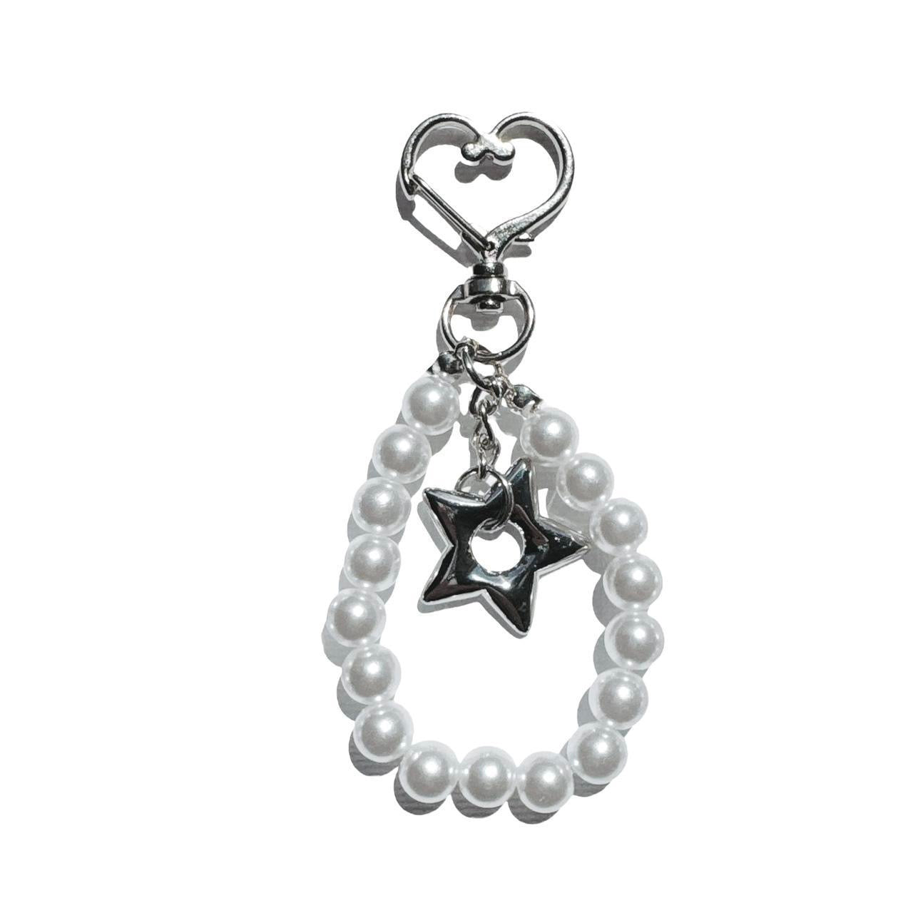 silver puffy star beaded keychain