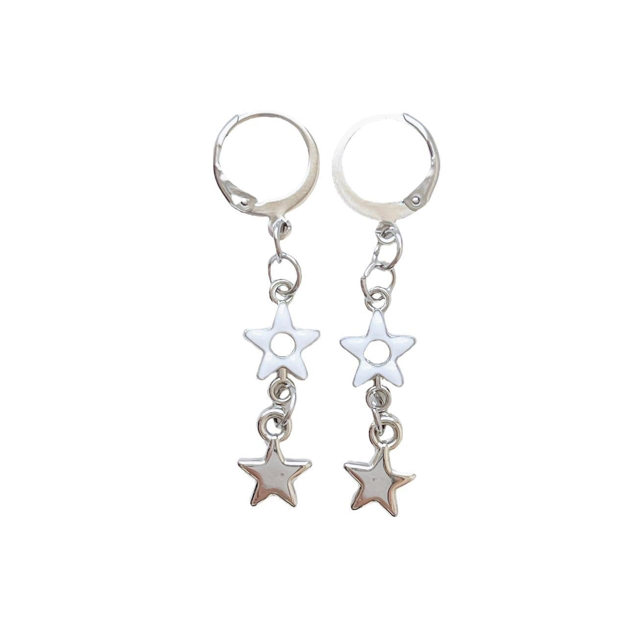 White Double Star Earrings