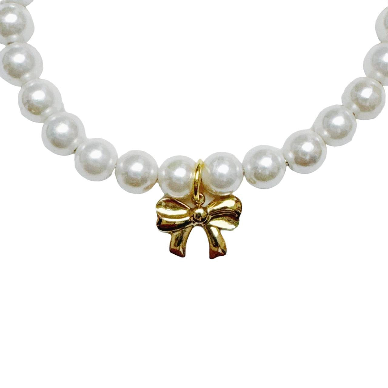 Gold Bow Pearl Slider Bracelet