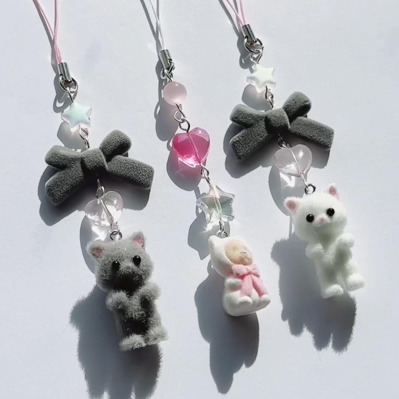 Flocky White Cat Phone Charm