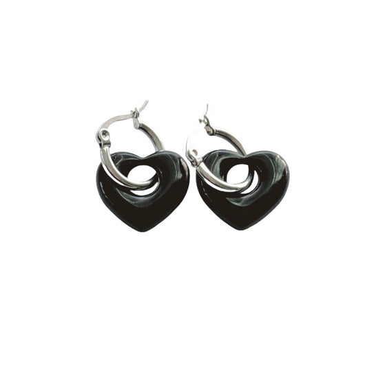 Black Puffy Heart Hoops