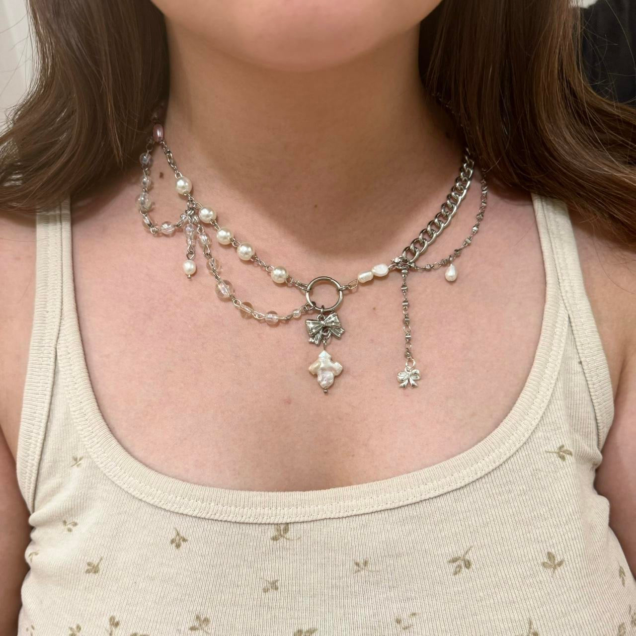 Pearl Cross Asymmetrical Necklace