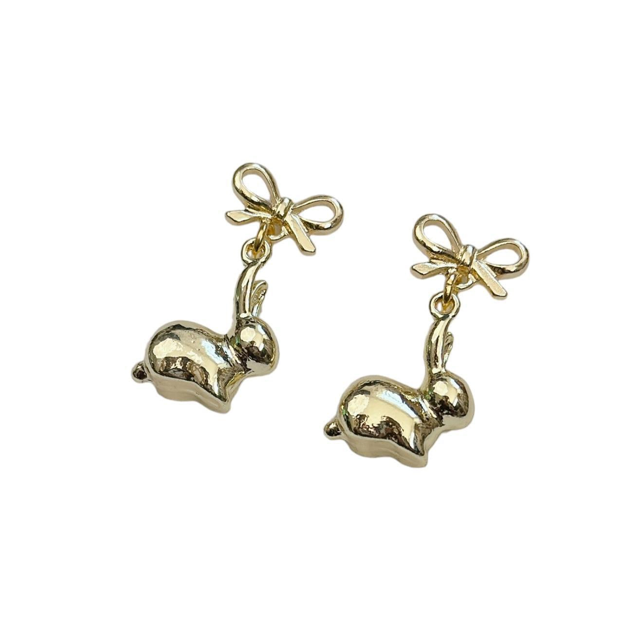 Gold Bow & Bunny Earrings