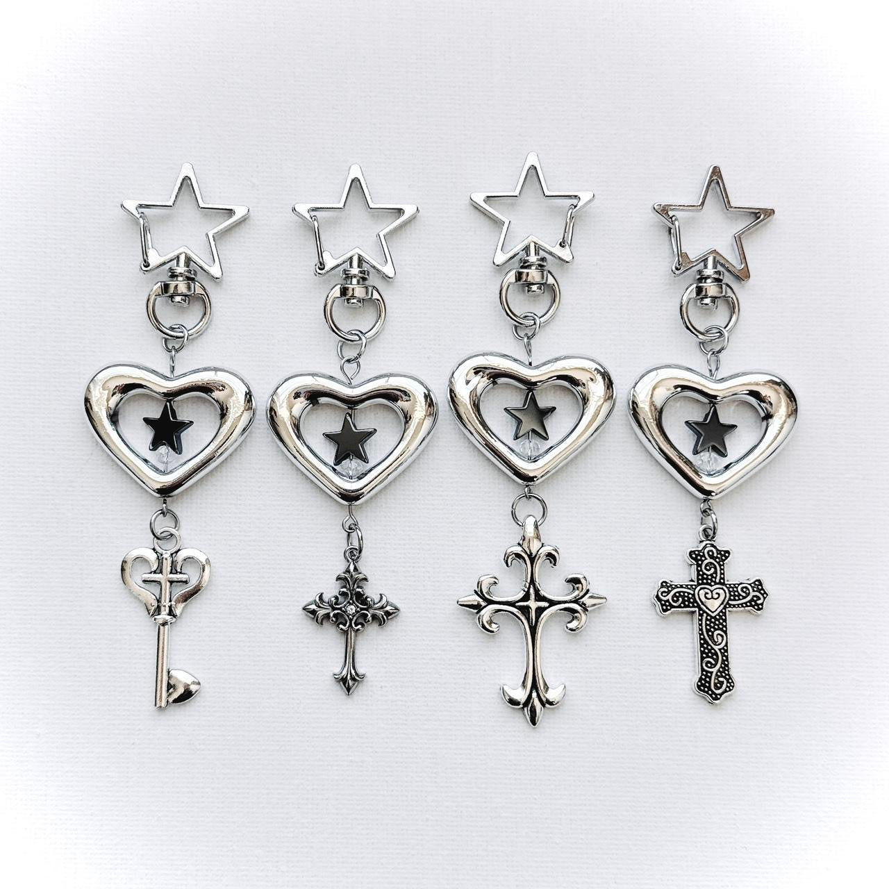 heart cross keychain - grunge cross version