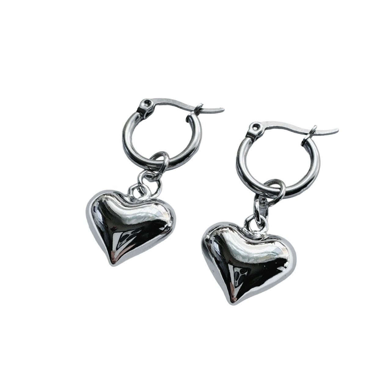 Silver Heart Hoop Earrings