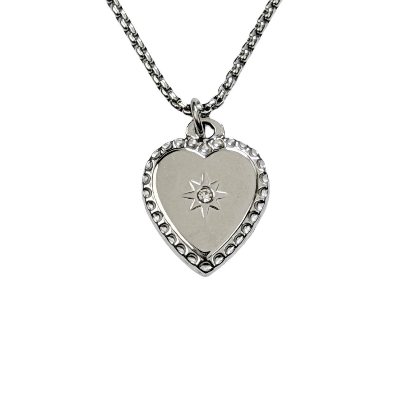 Silver Rhinestone Heart Necklace