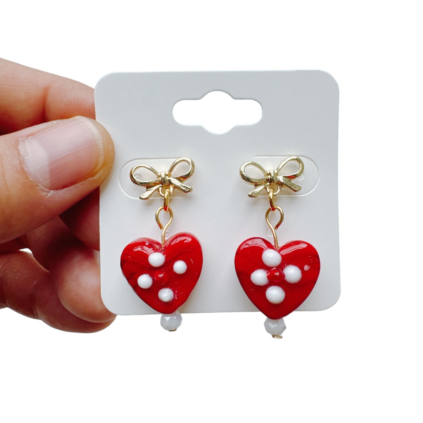 Gold Bow & Dice Heart Earrings