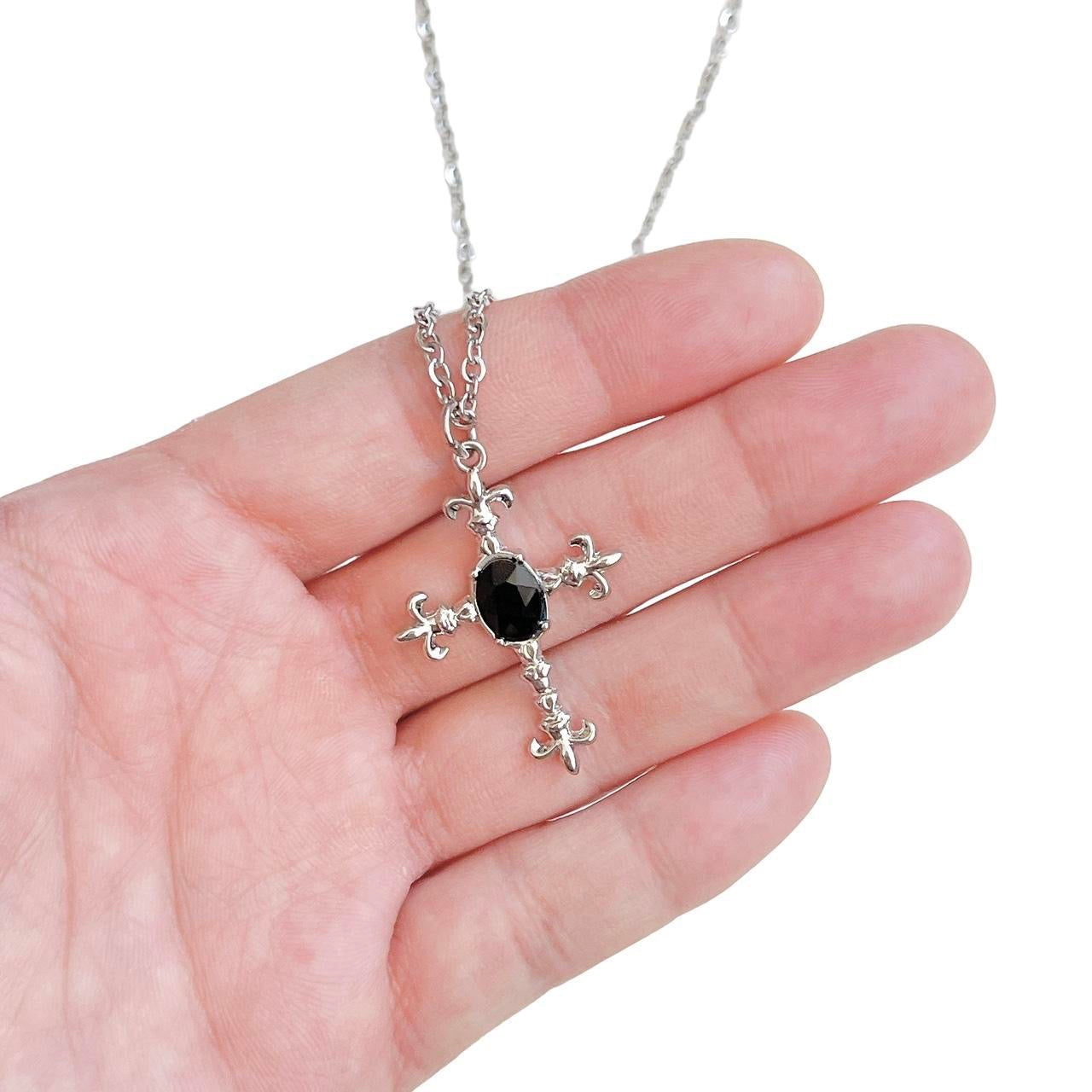 Black Rhinestone Cross Necklace