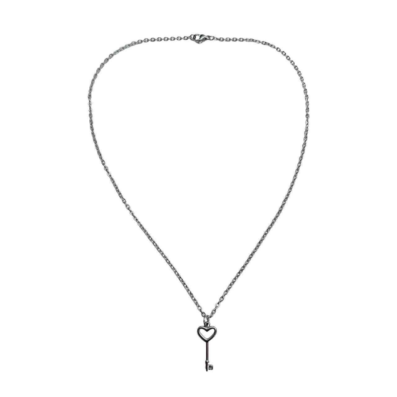 Silver Heart Key Necklace