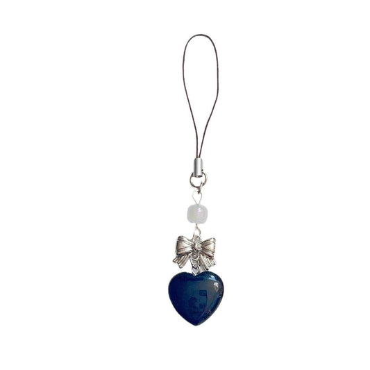 Black Glass Heart Phone Charm