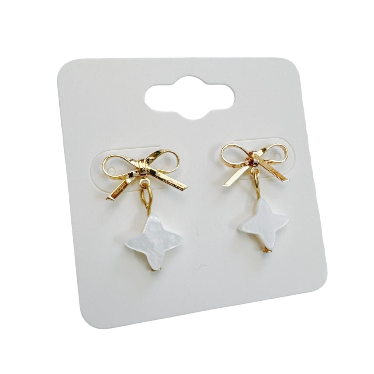 Gold Bow & Shell Sparkle Star Earrings