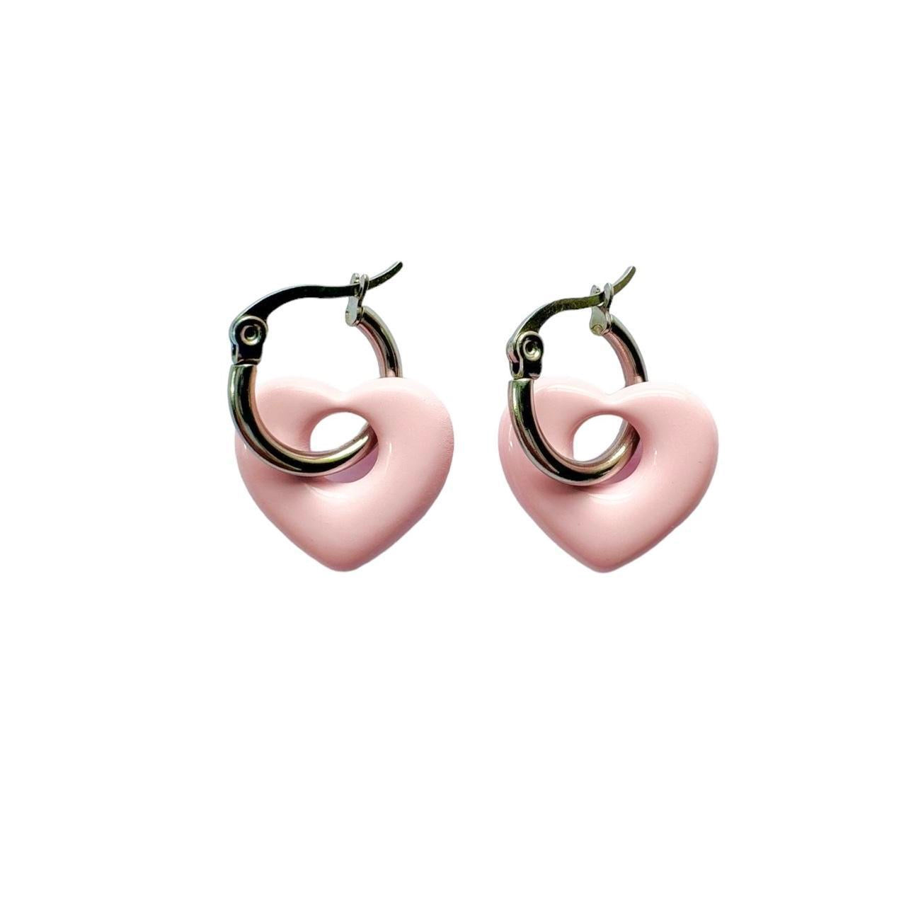 Pink Puffy Heart Hoop Earrings