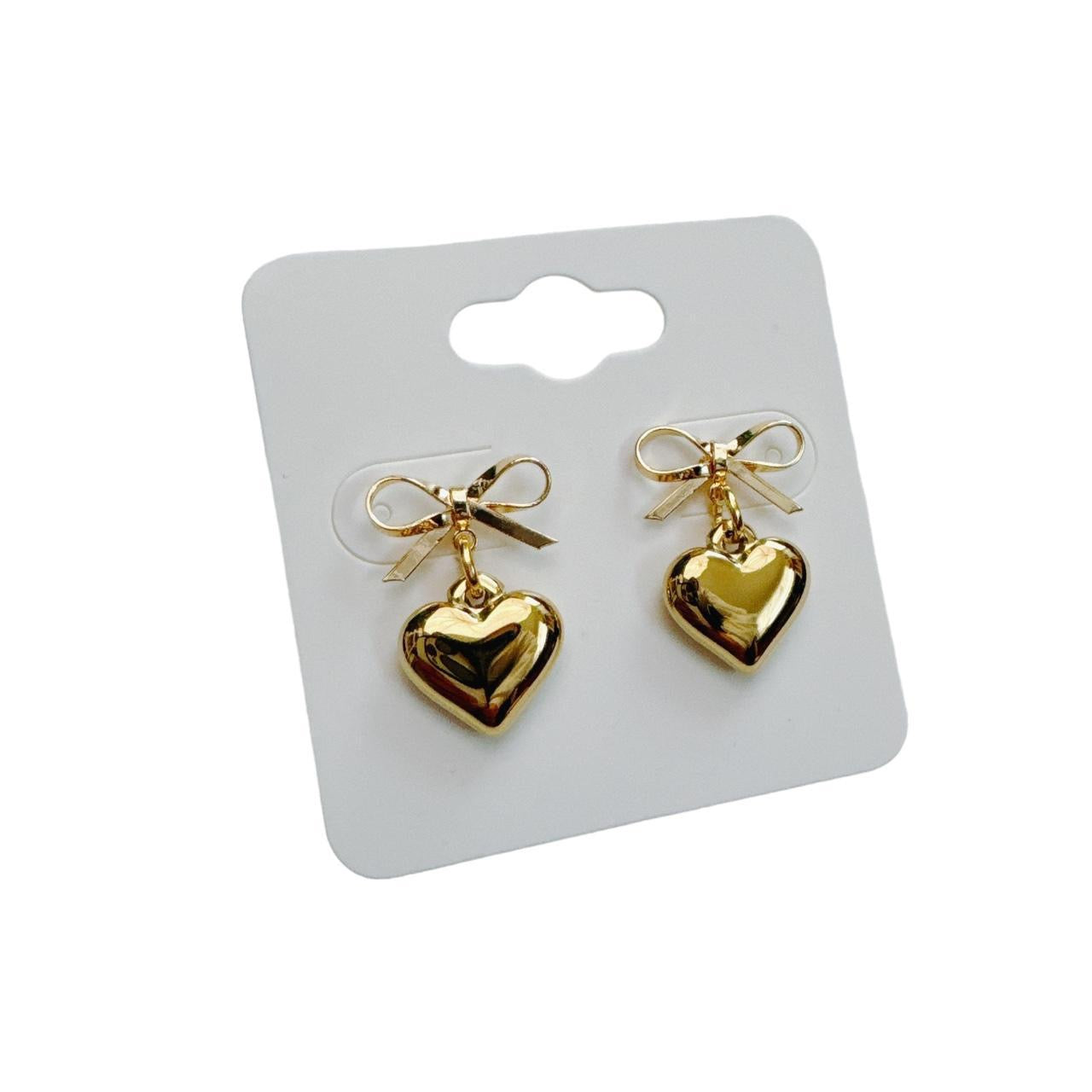 Gold Bow & Heart Earrings