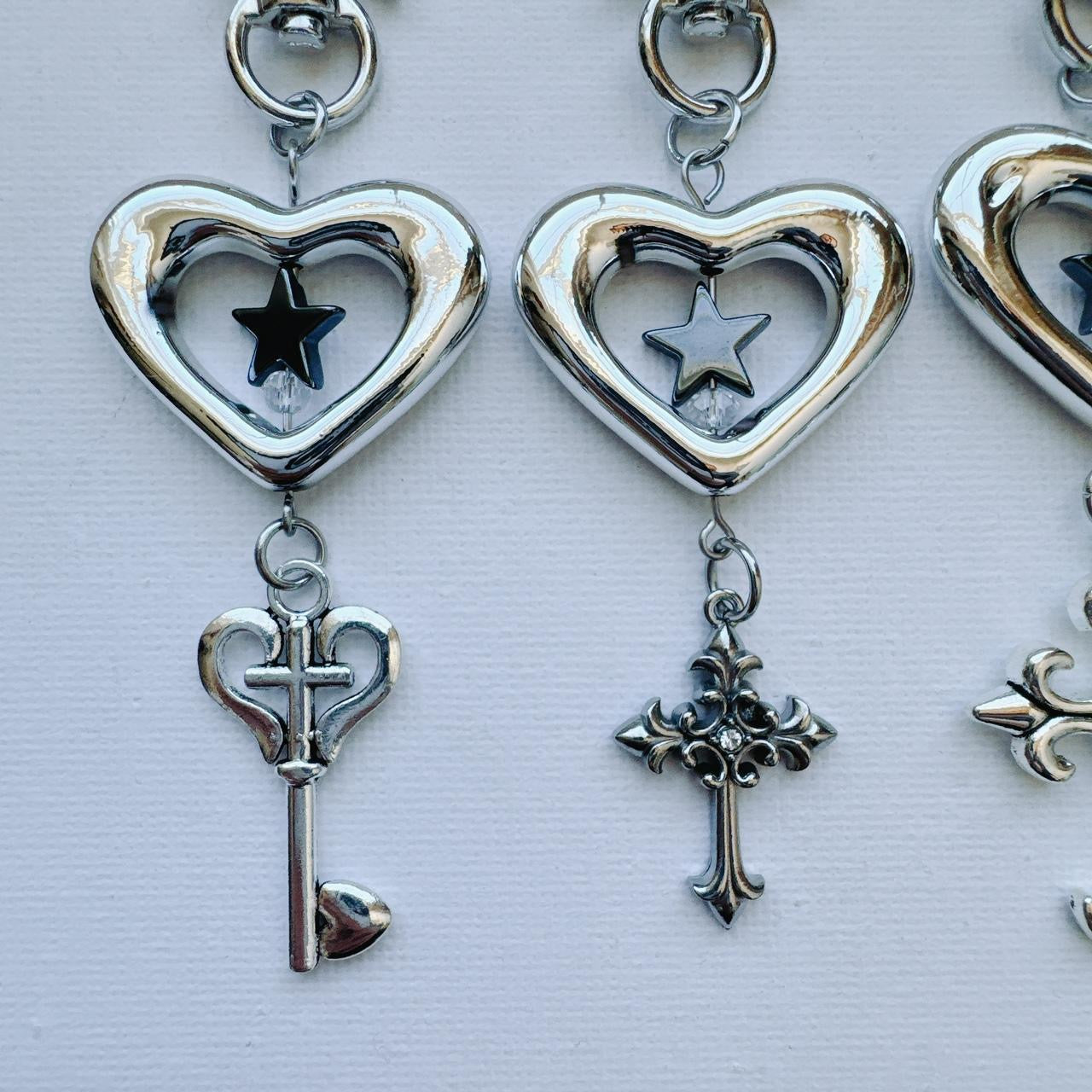 heart cross keychain - grunge rhinestone cross version