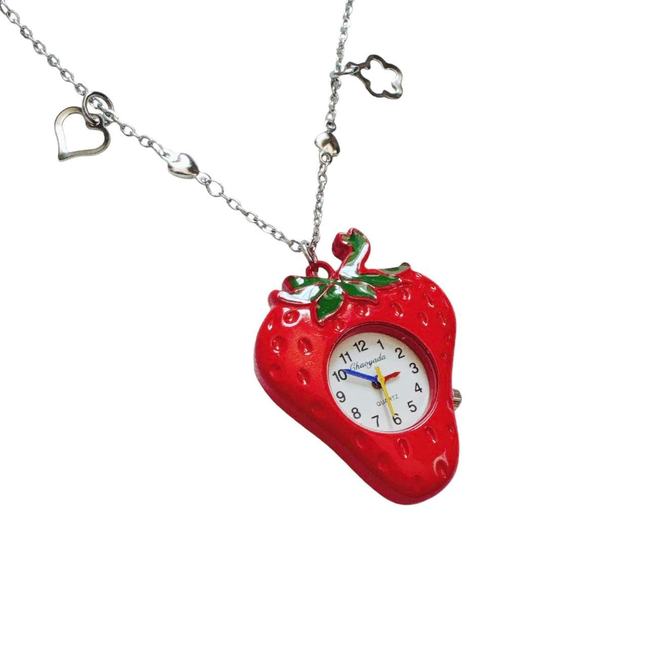 strawberry watch necklace - heart chain