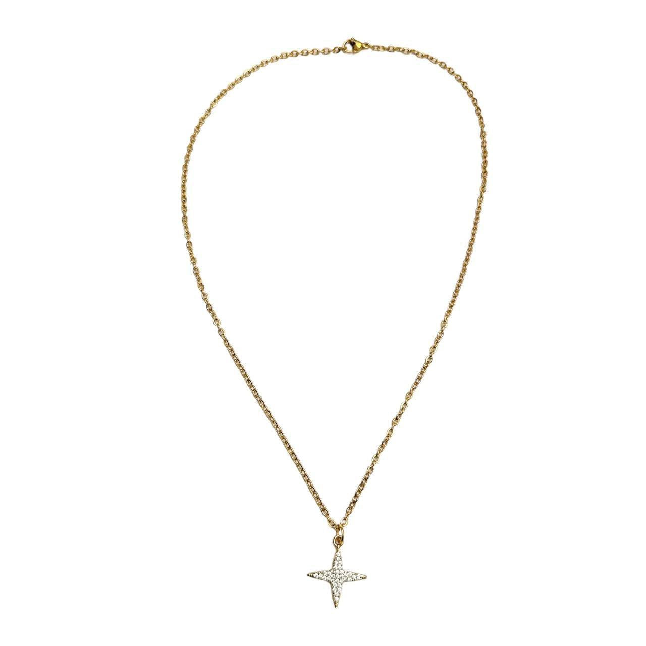 Gold Rhinestone Sparkle Star Necklace