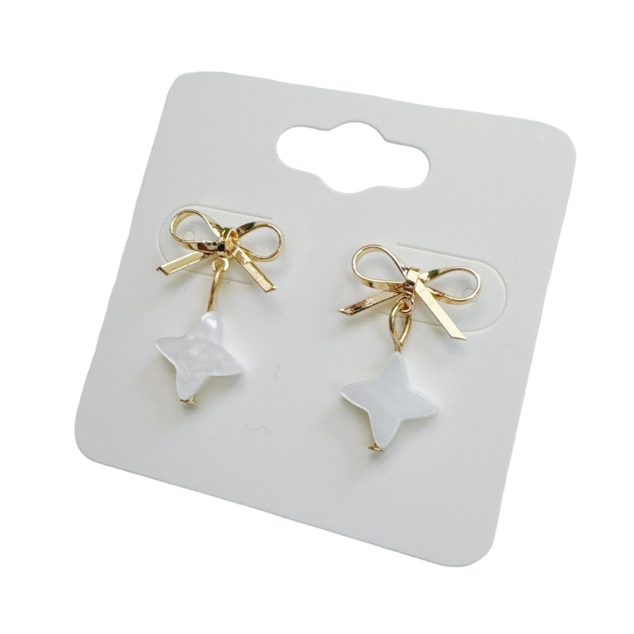 Gold Bow & Shell Sparkle Star Earrings