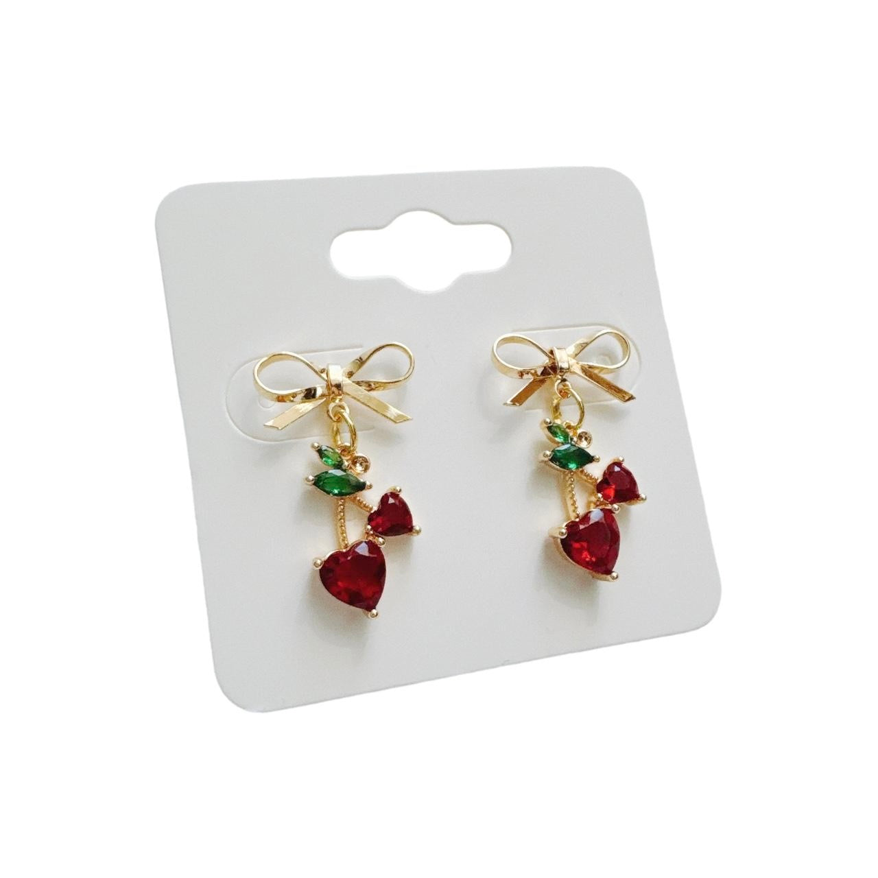 Gold Bow & Cherry Earrings