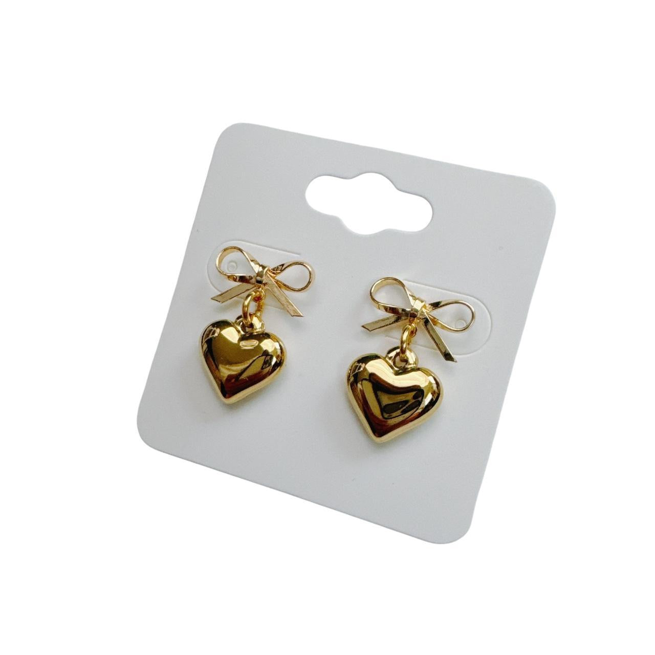 Gold Bow & Heart Earrings