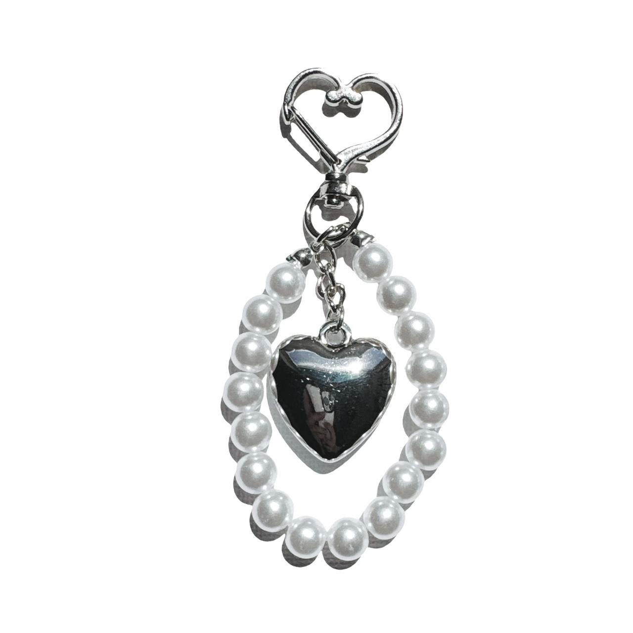 silver heart beaded keychain