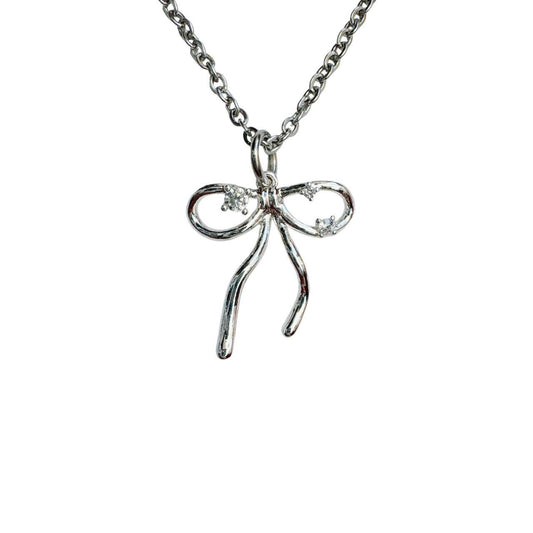 silver rhinestone bow necklace