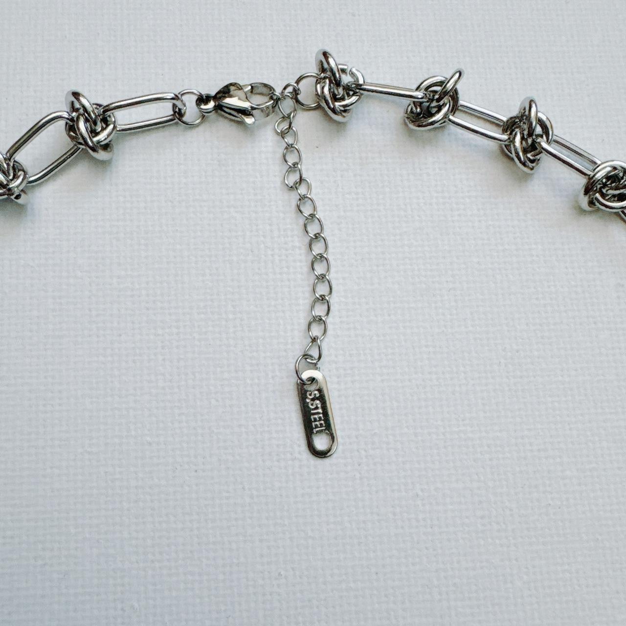 silver chain mail charm necklace - spikeball