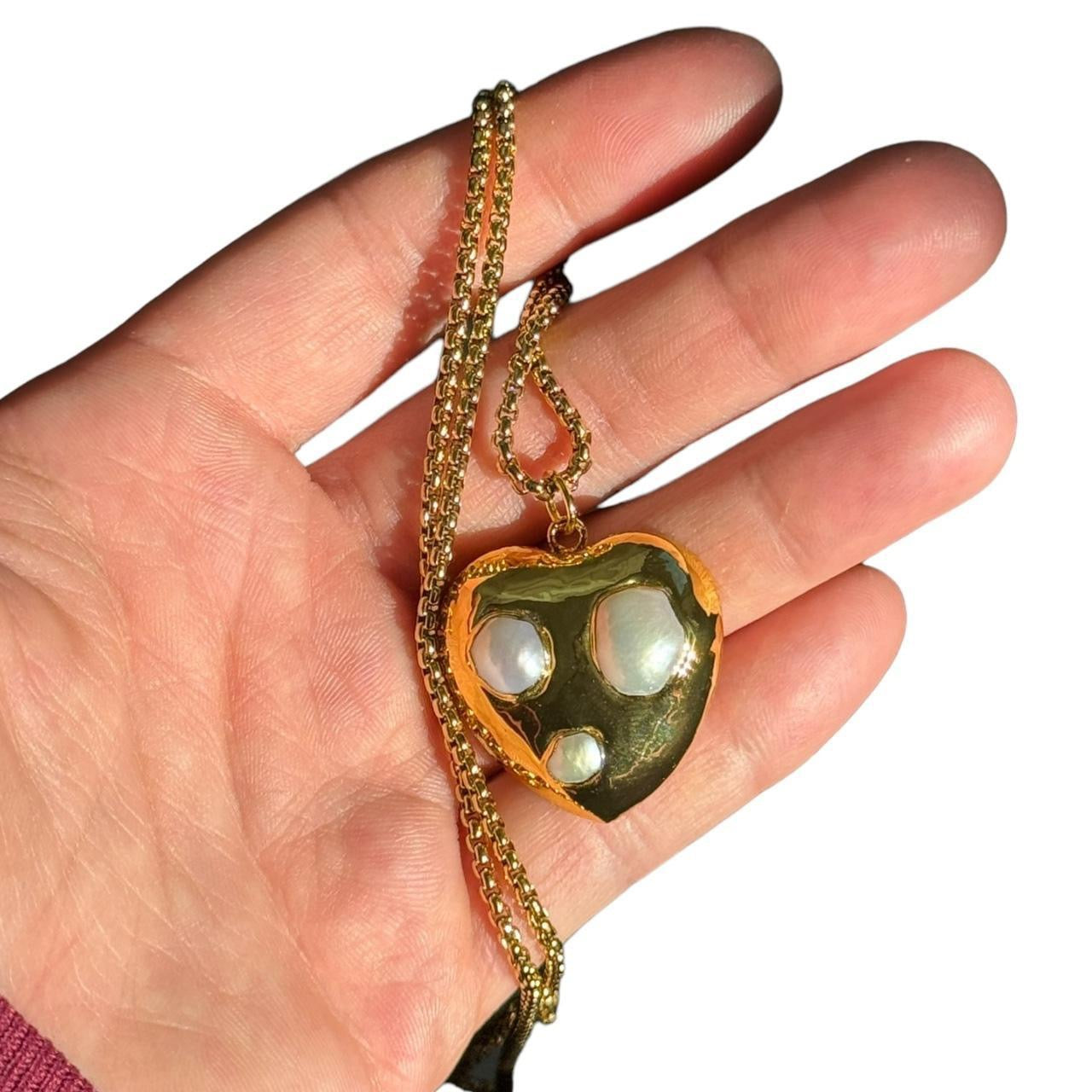 Large Gold Pearl Heart Necklace