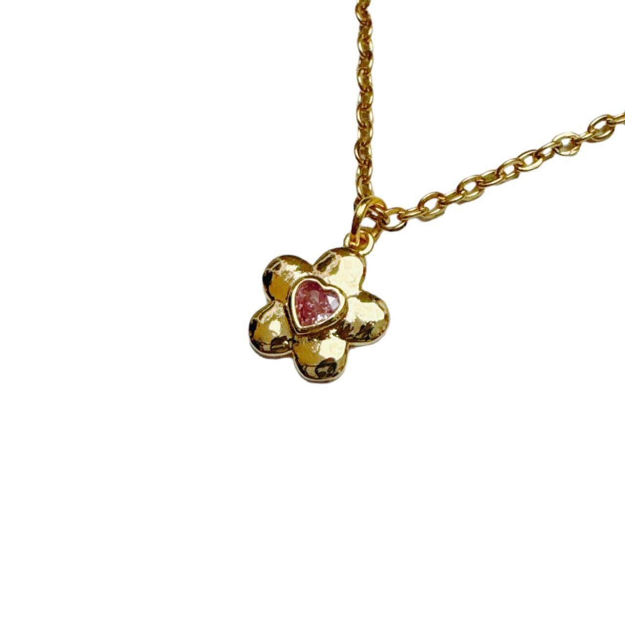 Pink Rhinestone Flower Necklace